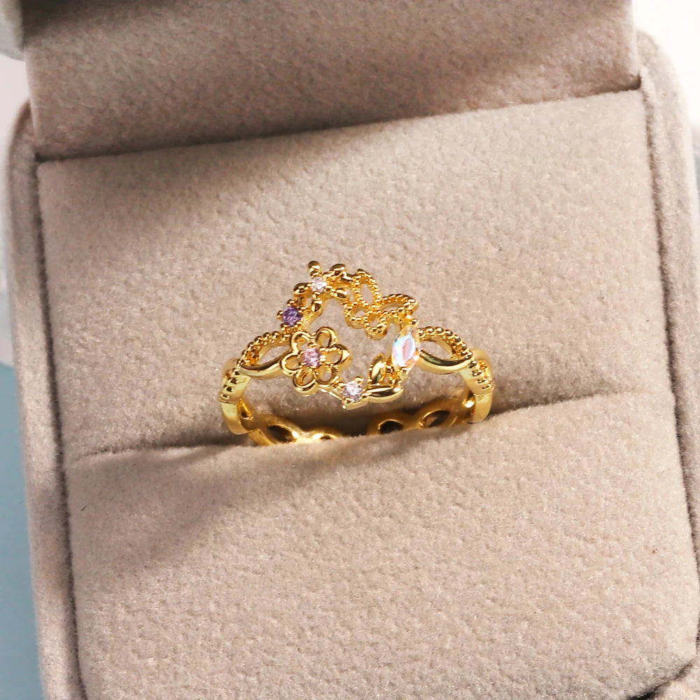 خواتم زهور مرصعة بالزركون المكعب بألوان زاهية ومتألقة للنساء، خاتم فاخر مزين بفيونكة من الزركون الوردي، مجوهرات زفاف للزوجة والصديقة