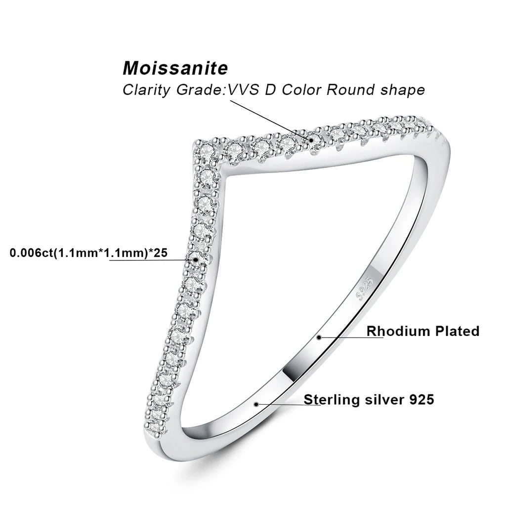 JewelryPalace Moissanite D Color Round Cut 925 Sterling Silver V Shape Stackable Wedding Ring for Woman Yellow Rose Gold Plated