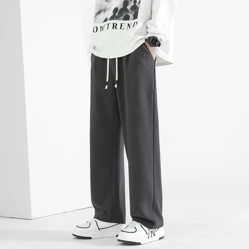 Young Men's Straight Leg Joggers Fall Casual Pants Loose Fit Drawstring Trousers Versatile Draped Fashion Athletic Wear Big Size
