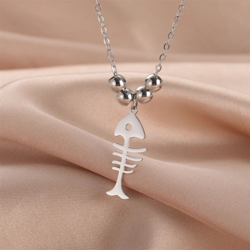 قلادات My Shape على شكل عظام قطة وسمكة للنساء والفتيات وحيوانات القطط الصغيرة وسلسلة عنق من الفولاذ المقاوم للصدأ ومجوهرات