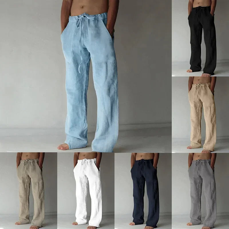 summer spring 2024 New Men's Cotton Linen Pants Male Autumn New Breathable Solid Color Linen Trousers Fitness Streetwear S-3XL