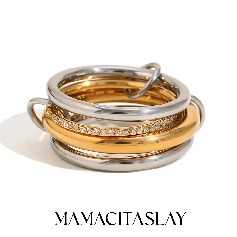 خواتم MamacitaSlay الفريدة الرائعة ذات الثلاثة أو الأربعة أصابع على شكل سلسلة من الفولاذ المقاوم للصدأ، مجوهرات عصرية مقاومة للماء للنساء والرجال، هدايا