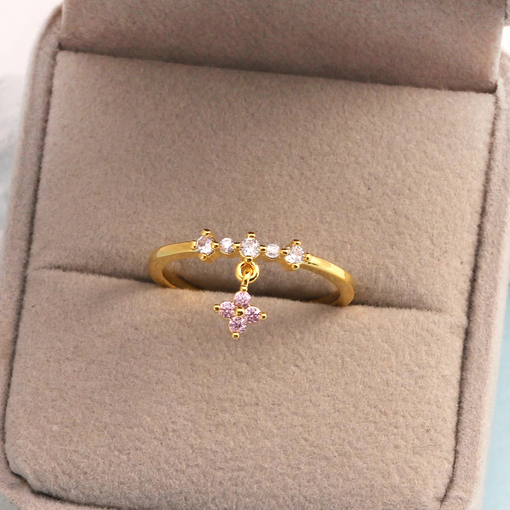 خواتم زهور مرصعة بالزركون المكعب بألوان زاهية ومتألقة للنساء، خاتم فاخر مزين بفيونكة من الزركون الوردي، مجوهرات زفاف للزوجة والصديقة