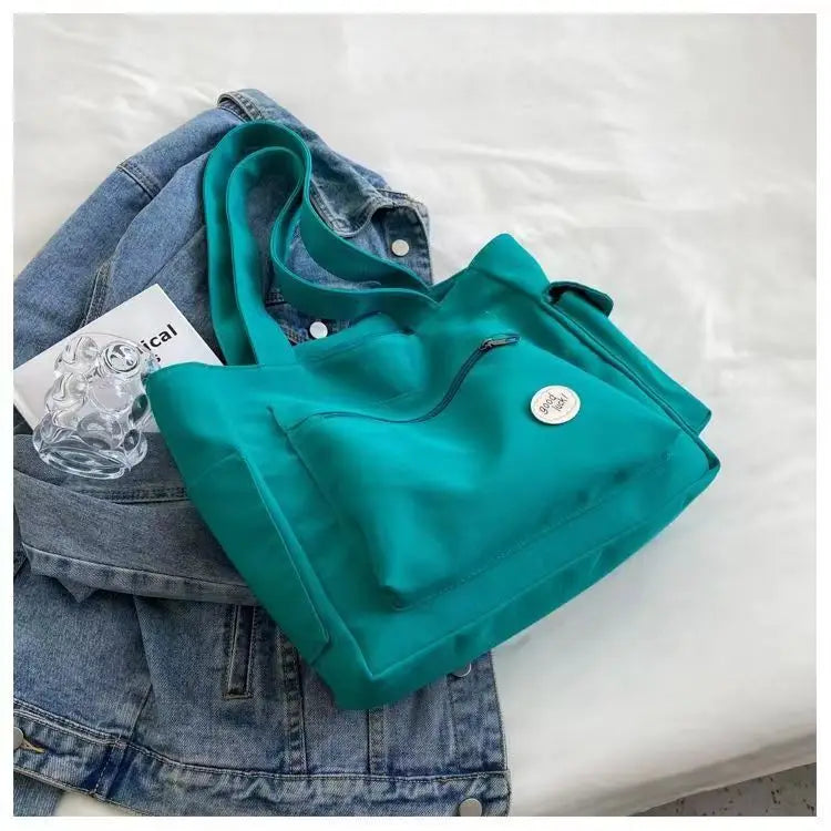 حقيبة كتف أنيقة للنساء، حقيبة حمل كبيرة السعة للطلاب، حقيبة يد قماشية جديدة للتنقل، حقيبة نسائية صديقة للبيئة