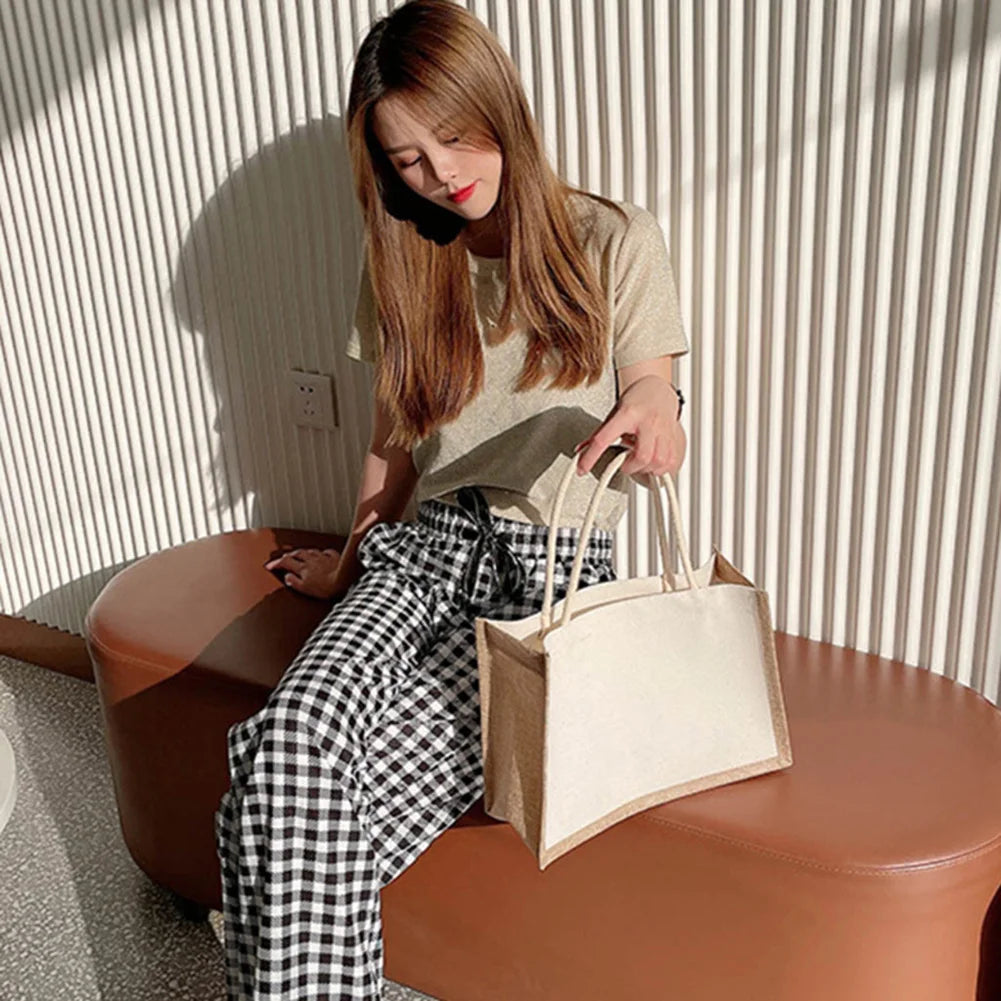 حقيبة تسوق من الخيش والجوت قابلة لإعادة الاستخدام، حقيبة هدايا لحفلات الزفاف وأعياد الميلاد، حقائب مصنوعة يدويًا من الكتان، حقائب يد نسائية محمولة