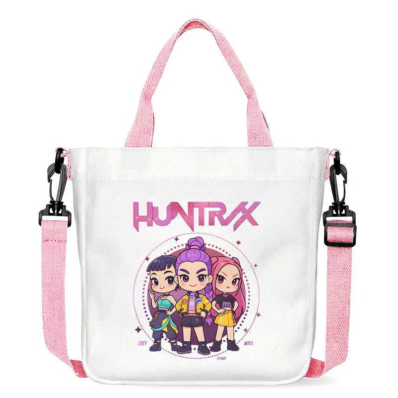 حقيبة قماشية للفتيات بتصميم صيادي أنمي شياطين من كيبوب، حقيبة يد مربعة أرجوانية بسيطة، حقيبة كتف متقاطعة، هدية عيد ميلاد