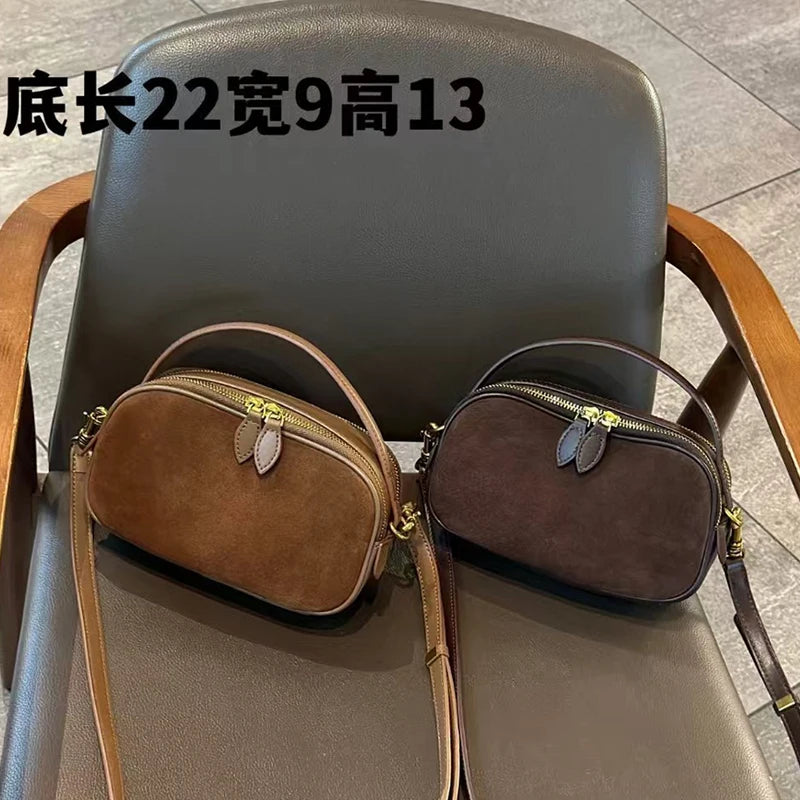 Autumn Winter Women's Cow Nubuck Leather Shoulder Bag Ladies Cowhide Handbag Female Luxury Design suede commuting Crossbody Bag