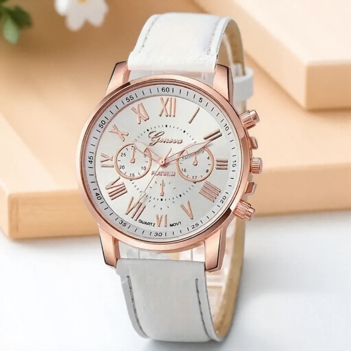 ساعة جنيف كوارتز أنيقة بأرقام رومانية، ثلاث عيون وستة دبابيس، ساعة يد كاجوال للنساء والرجال والأزواج، ساعة أنيقة للمناسبات الرسمية