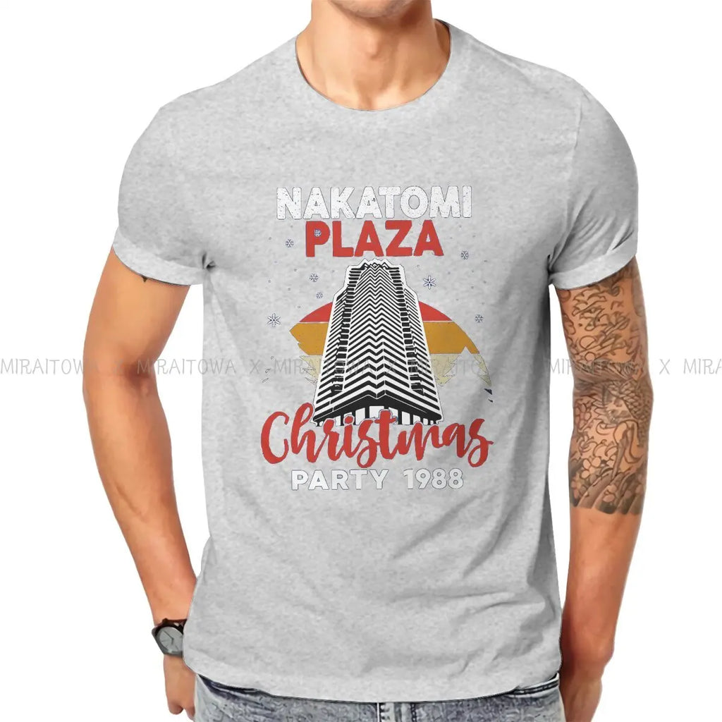 تي شيرت رجالي بتصميم فيلم Die Hard Christmas Party 1988 من Bruce Willis بتصميم إبداعي، تي شيرت أساسي من NAKATOMI PLAZA، هدايا أعياد الميلاد، ملابس الشارع