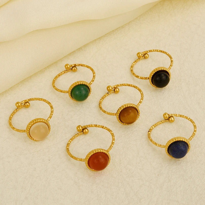 3/6 قطع خاتم دائري إبداعي من حجر عين النمر الحقيقي قابل للتعديل من الفولاذ المقاوم للصدأ خاتم مجوهرات للرجال والنساء هدية الذكرى السنوية إكسسوارات