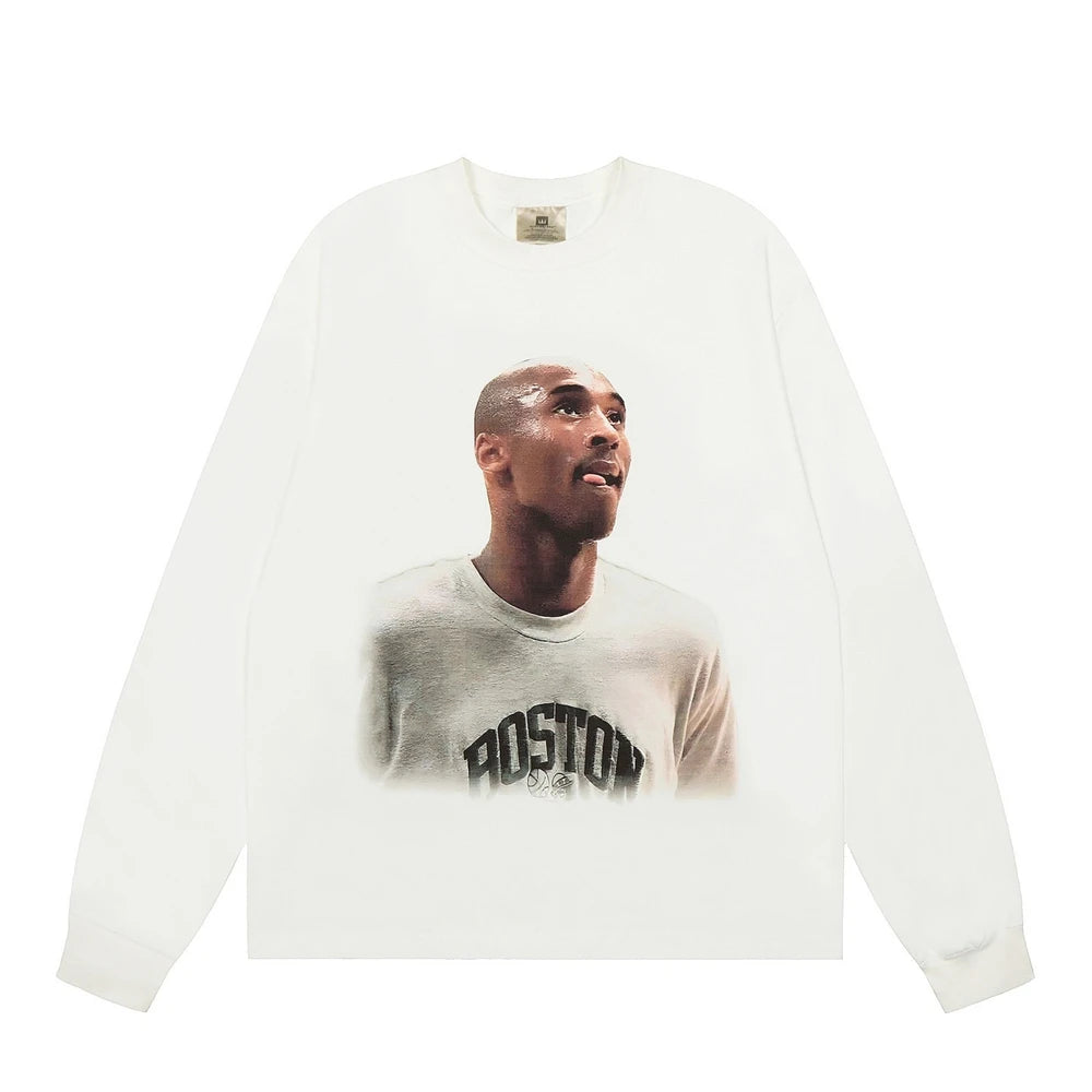 تي شيرت KUCLUT ذو جودة عالية مطبوع عليه رسومات BIG FACE بأكمام طويلة ومقاس كبير، تي شيرت فضفاض للرجال والنساء مصنوع من القطن بنسبة 100%