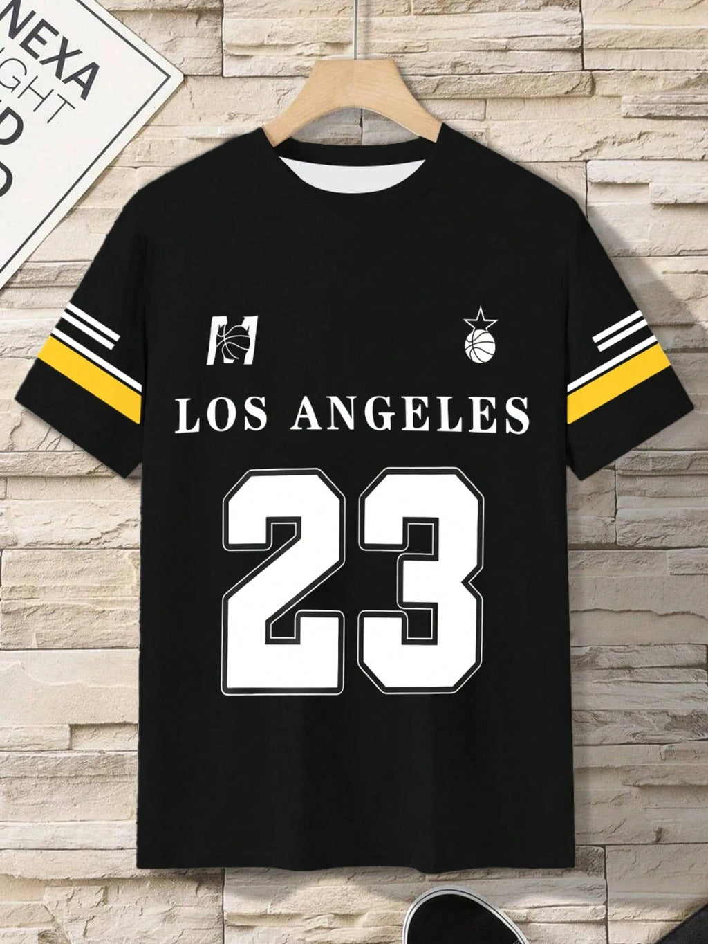 تي شيرت رجالي بتصميم فريق لوس أنجلوس 23 لكرة السلة، ملابس رياضية كاجوال، ملابس رجالية مريحة، قابلة للتنفس، رقبة دائرية، أكمام قصيرة