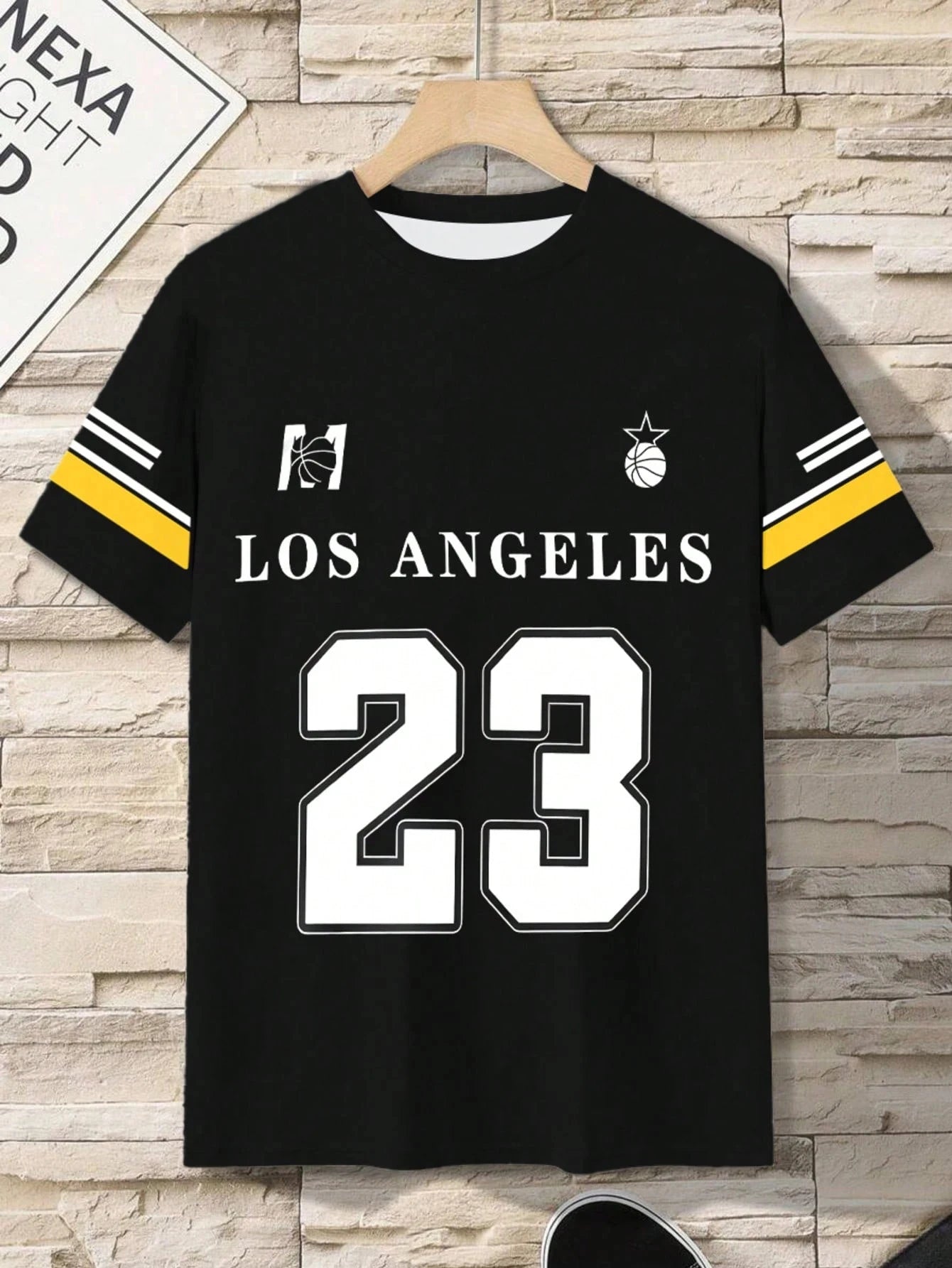 تي شيرت رجالي بتصميم فريق لوس أنجلوس 23 لكرة السلة، ملابس رياضية كاجوال، ملابس رجالية مريحة، قابلة للتنفس، رقبة دائرية، أكمام قصيرة