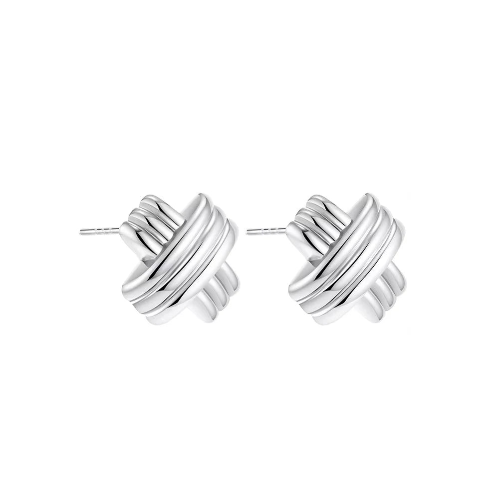 Trendy Stainless Steel Multilayer Circle Twist Knot Earrings for Women Texture Mixed Color Gold Plated Statement Earring Bijoux
