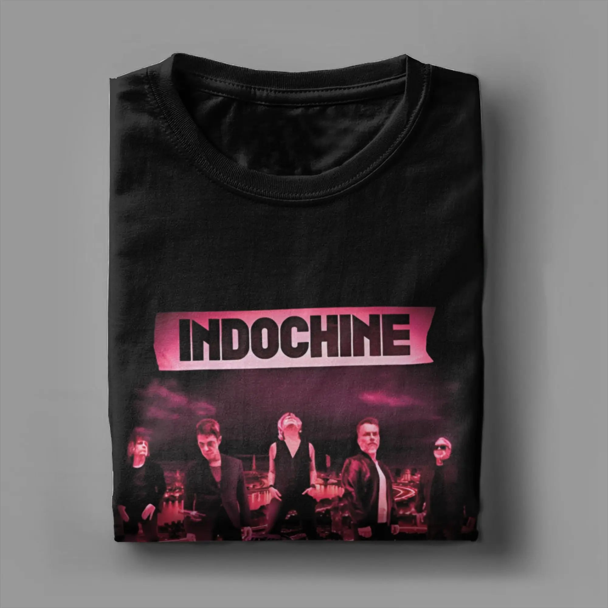 تي شيرت رجالي من القطن بتصميم كلاسيكي مطبوع عليه Indochine Arena Tour، تي شيرت برقبة دائرية، تي شيرتات بوب روك باند بأكمام قصيرة، بضائع بمقاسات كبيرة