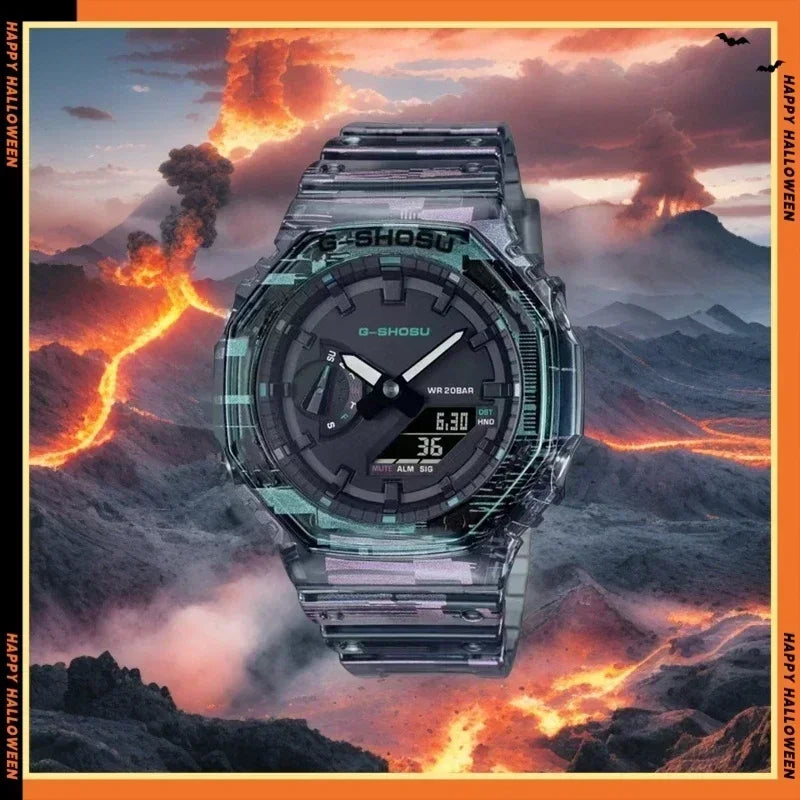 Digital Sports Men's Watch Full Function World Time LED Auto Hand Lifting Lamp Large Dial Waterproof Oak Series