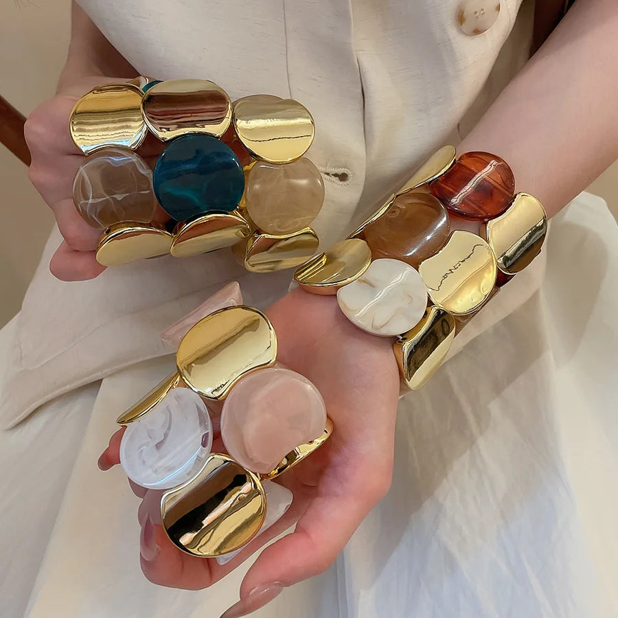 أساور من الراتنج بحبل مطاطي دائري متعدد الأنماط للنساء أساور أكريليك عتيقة ملطخة مجوهرات حفلات شخصية K1