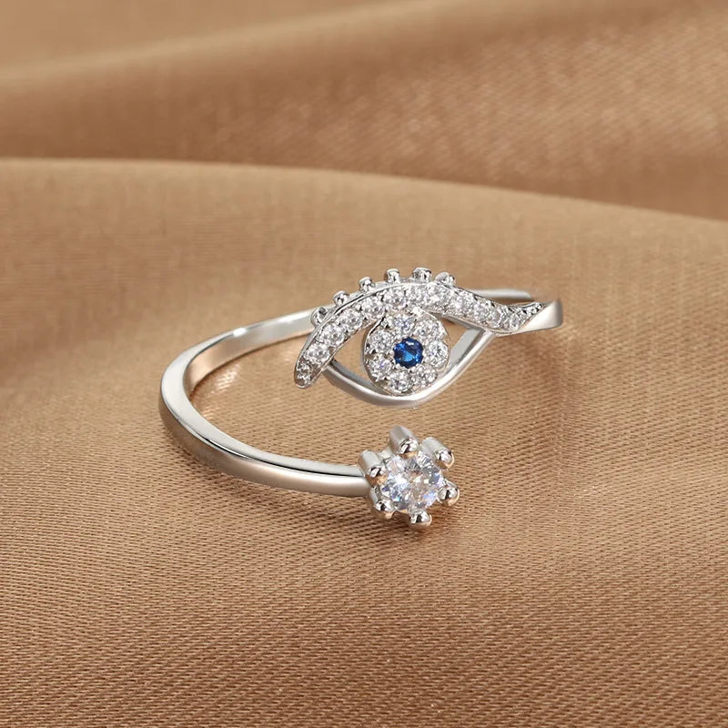 خواتم YILOUCD زرقاء زركون عيون الشيطان مفتوحة قابلة للتعديل، خواتم تركية محظوظة على شكل عين الحسد للنساء، مجوهرات زفاف