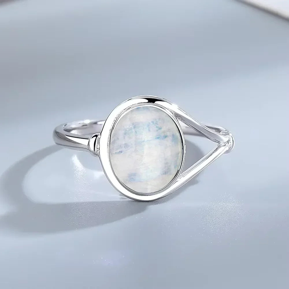 925 Sterling Silver Ring Natural 10*14mm Moonstone Rings Oval Large Gemstone Vintage Fine Jewelry for Women Men