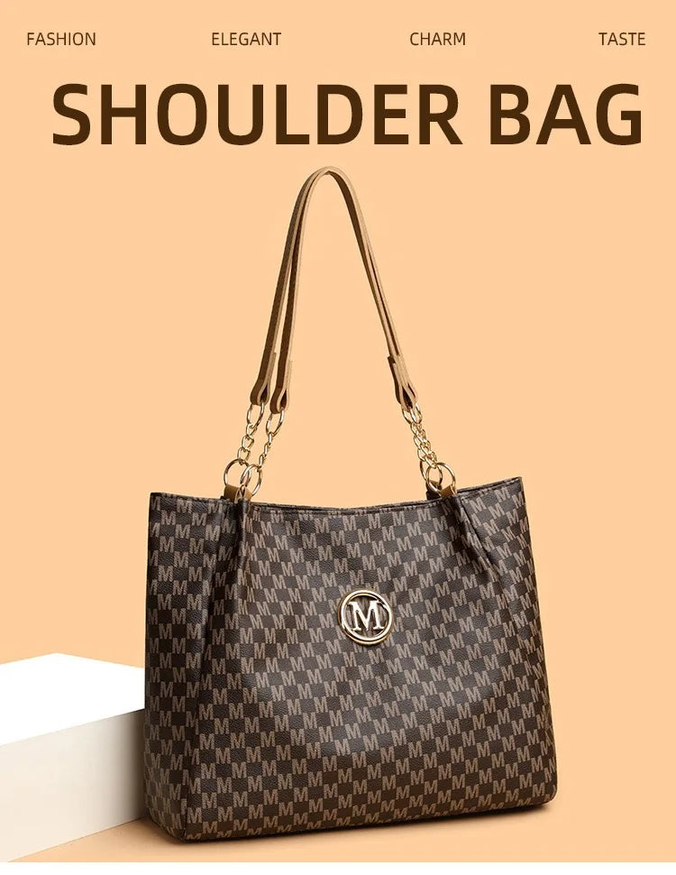 حقيبة تسوق نسائية جديدة للتنقل، عصرية وأنيقة، بكتف واحد، سعة كبيرة، بتصميم بسيط بنقشة كلاسيكية