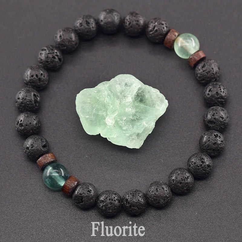 سوار من خرز عين النمر الأصفر الطبيعي للرجال والنساء، سوار من الحمم البركانية السوداء، سوار من حبل مرن من حجر بوذا التبتي للزوجين