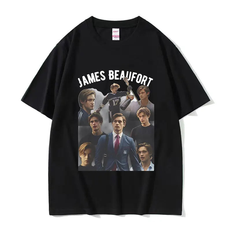 تي شيرت ماكستون هول جيمس بوفورت بطبعة جرافيكية للرجال، تي شيرت عصري بأكمام قصيرة، تي شيرت قطني كبير الحجم برقبة دائرية للجنسين