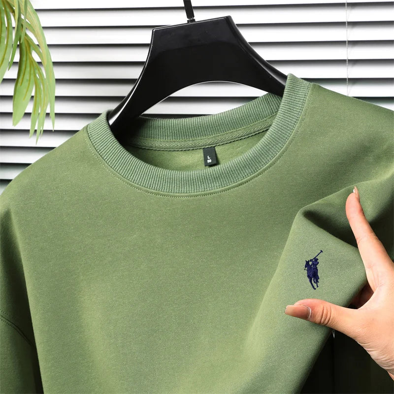 تي شيرت رجالي كاجوال فضفاض بأكمام طويلة ورقبة دائرية مطرزة من العلامة التجارية للرجال