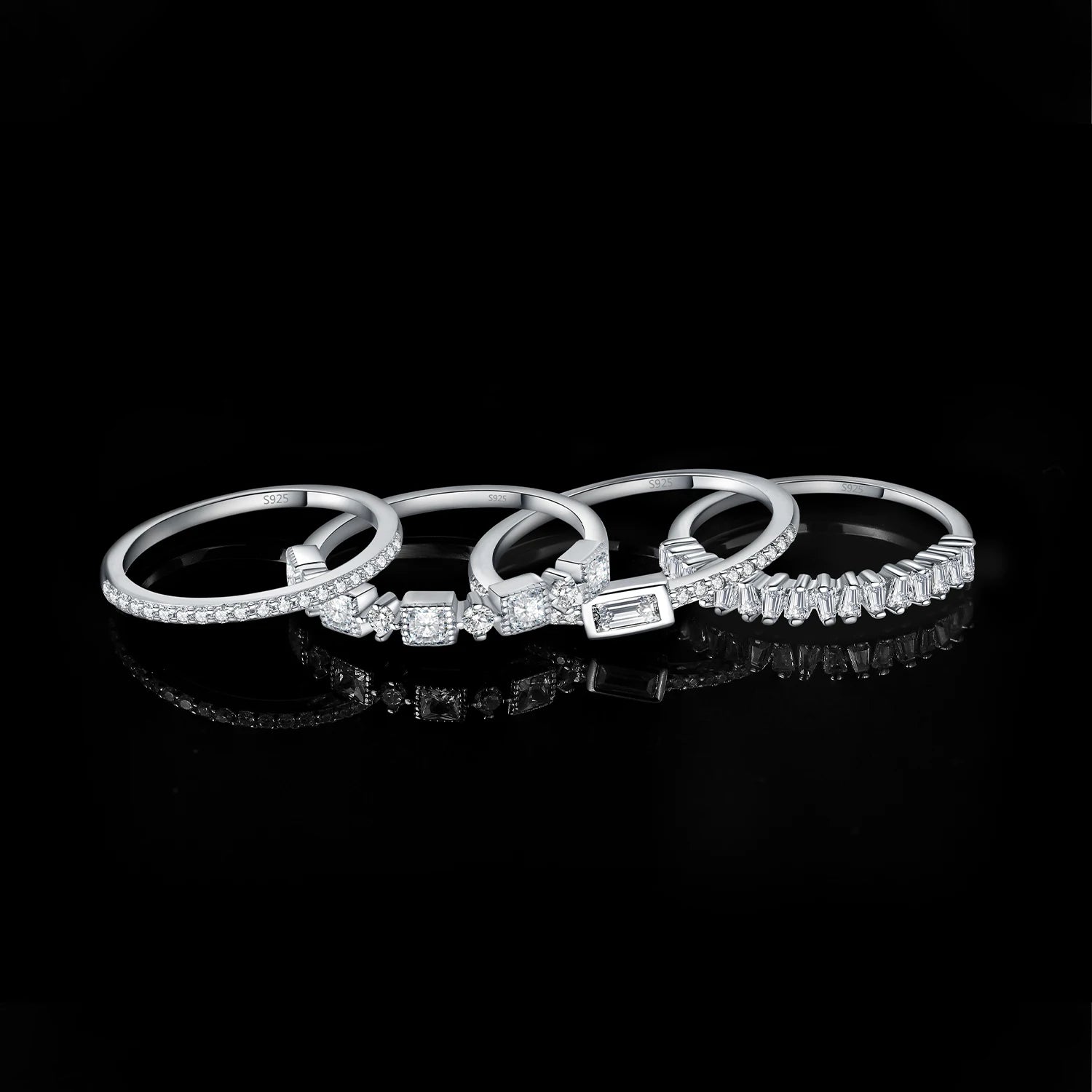 خواتم زفاف سوليتير من الفضة الإسترلينية عيار 925 من JewelryPalace، 4 قطع، للنساء، 1 قيراط، مرصعة بأحجار الزركونيا المكعبة AAAAA، مجوهرات عصرية