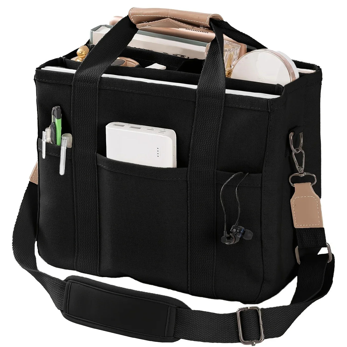 حقيبة يد نسائية كاجوال من القماش متعددة الجيوب وسعة كبيرة وحقيبة حمل بحزام كتف قابل للتعديل وحقيبة تسوق كاجوال للنساء