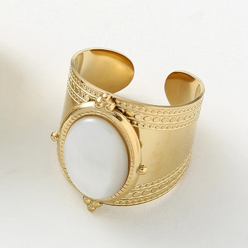 خواتم مفتوحة فاخرة من حجر الفيروز الطبيعي للنساء، مطلية بالذهب عيار 14 قيراطًا، مصنوعة من الفولاذ المقاوم للصدأ، خواتم عريضة، مجوهرات نسائية، هدايا للحفلات