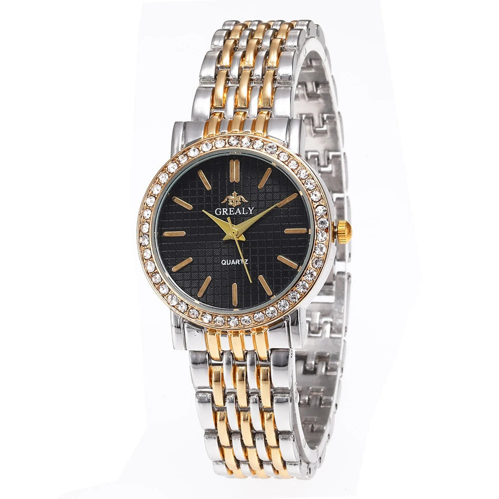 ساعات نسائية عصرية جديدة، ساعات يد أنيقة وبسيطة مرصعة بأحجار الراين، ساعات كوارتز فاخرة للنساء، ساعات ذهبية نسائية، ساعات ريلوجيو فيمينينو