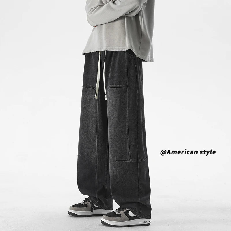 2025 American Style Relaxed Fit Jeans for Men Loose Fit Stretch Waist Loose Straight Leg Denim Pants Casual Comfortable Big 3XL