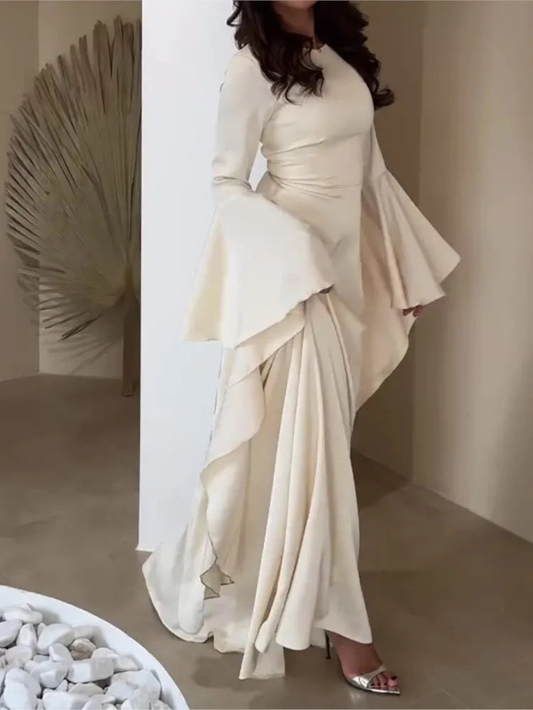 Dress For Women Elegant Solid Color Round Neck Casual Party Long Dresses Simple Sleeve Loose Evening Dresses Vestidos Para Mujer