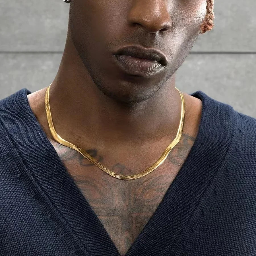 قلادة رجالية من الفضة الإسترلينية عيار 925 على شكل ثعبان مسطح بطول 4 مم، سلسلة بانك، مجوهرات نسائية، إكسسوارات حفلات عصرية للبيع بالجملة