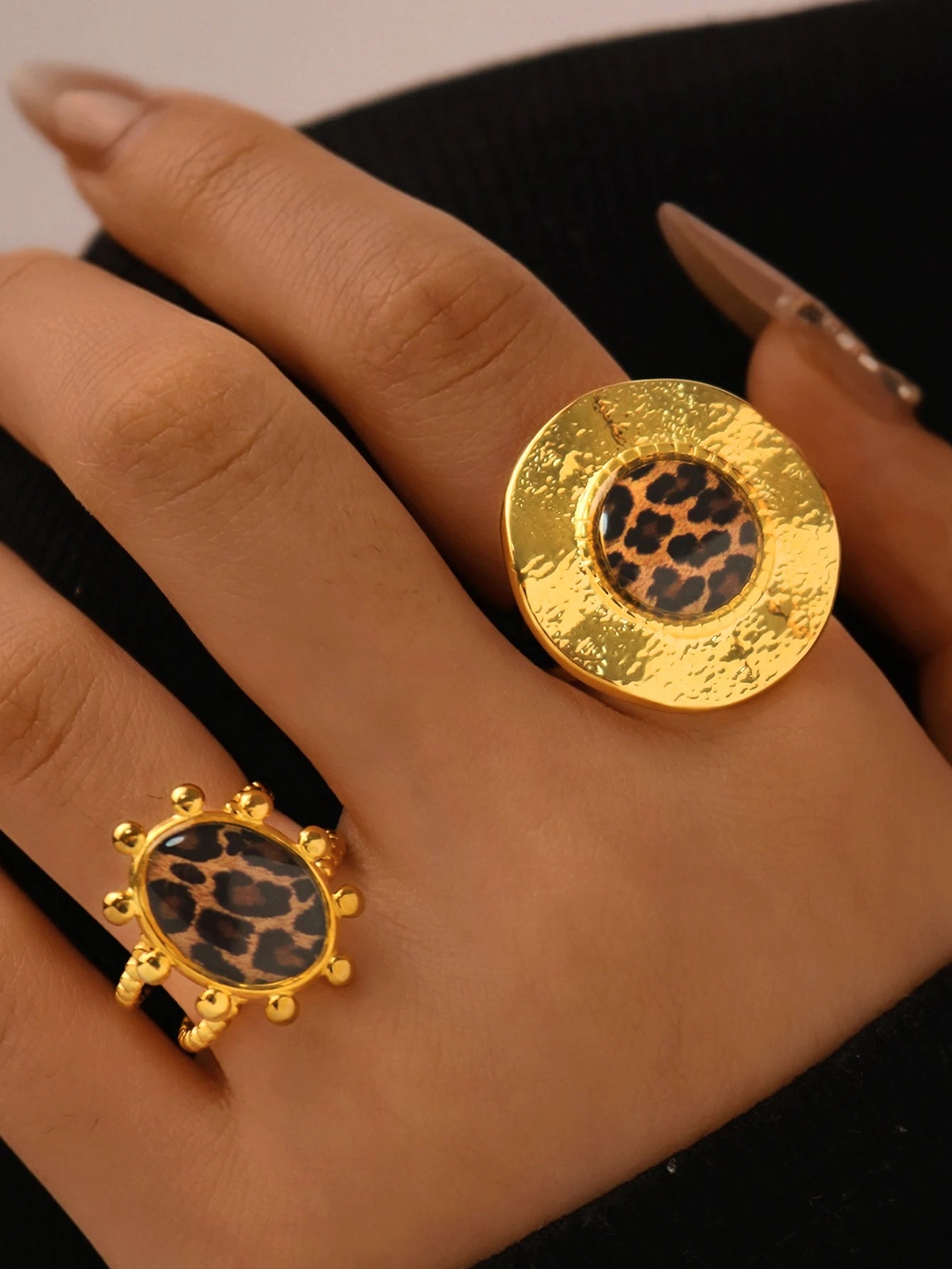 خواتم بسيطة من الفولاذ المقاوم للصدأ 304 مطلية بالذهب عيار 18 قيراطًا من مادة PVD، مجوهرات سميكة عالية الجودة، مجوهرات ذهبية أنيقة بنقشة الفهد البوهيمي