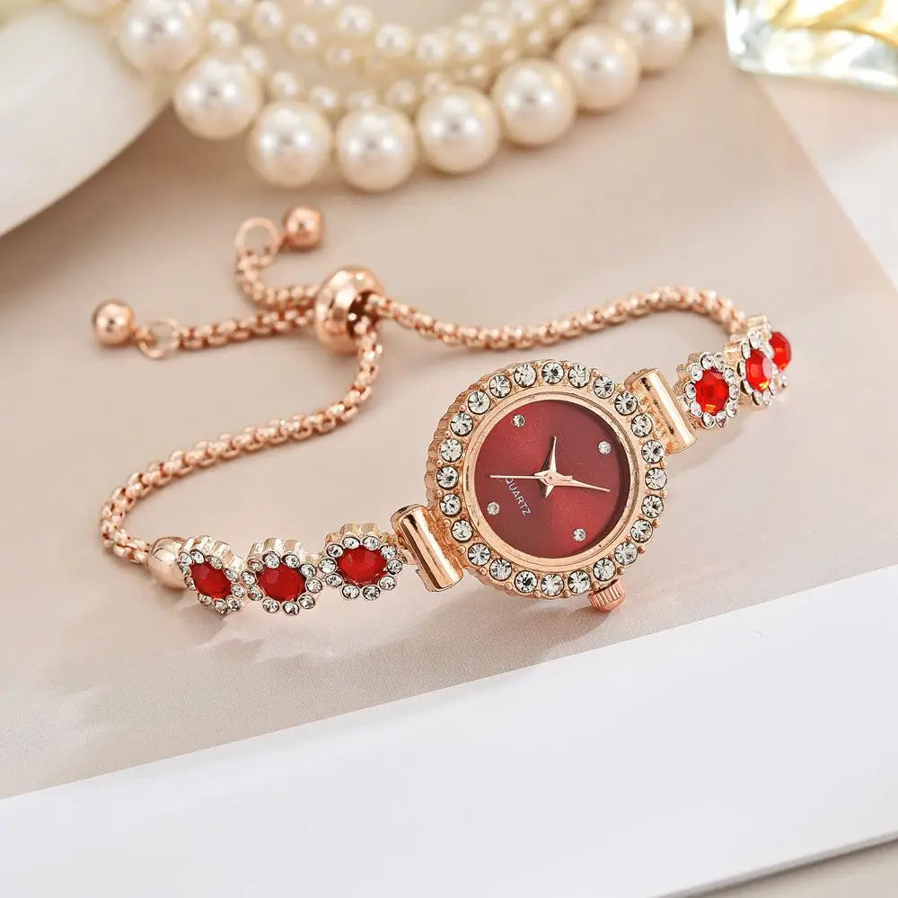 ساعات نسائية أنيقة مرصعة بأحجار الراين، سوار مرصع بالألماس والزهور، ساعة يد كوارتز نسائية