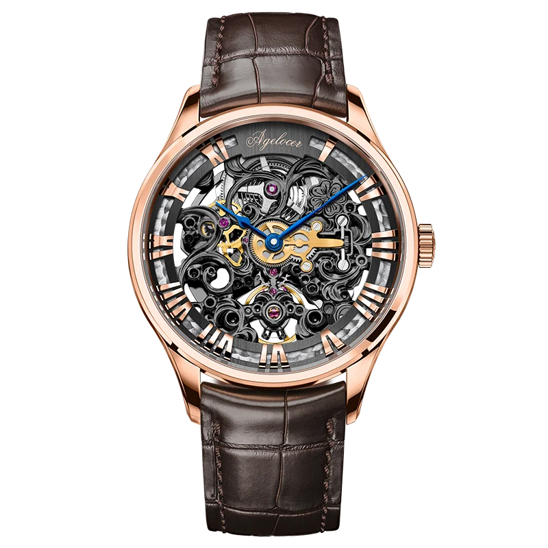 ساعة AGELOCER الأصلية المنحوتة على طراز فن الباروك للرجال، ساعة أوتوماتيكية ميكانيكية فاخرة للأعمال الرسمية، هدية عيد ميلاد للرجال