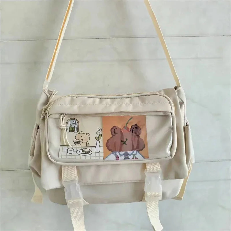 حقيبة كتف قماشية كبيرة السعة للطلاب، حقيبة كتف نسائية متعددة الاستخدامات جديدة من Harajuku اليابانية بلون واحد