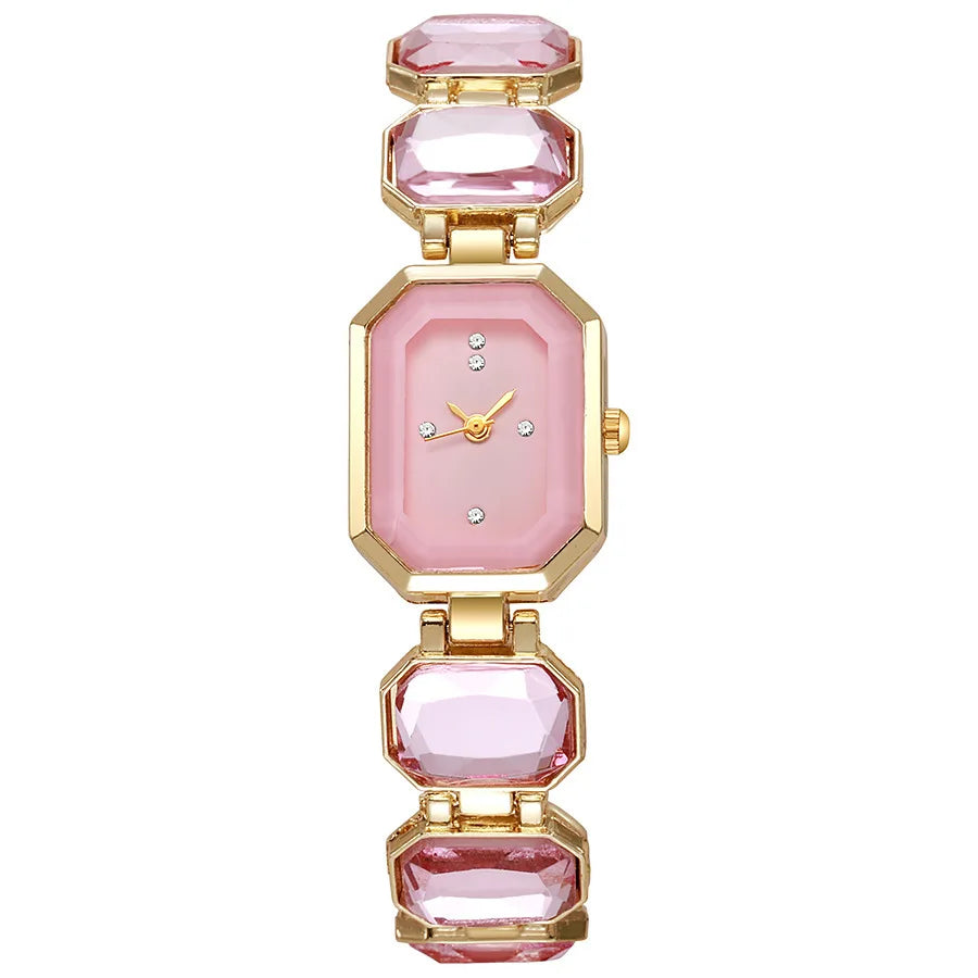 Small cube candy watch, large gemstone, colorful emerald, niche, high-end, light luxury, fashionable bracelet, watch for ladies