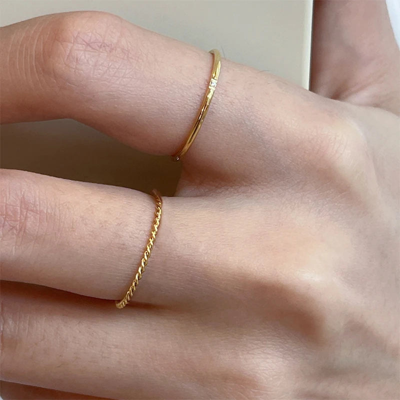 خاتم أنيق رفيع بتصميم حبل ملتوي للنساء، خاتم زفاف معدني من الفولاذ المقاوم للصدأ، خاتم أنيق وبسيط بتصميم كلاسيكي جديد للحفلات