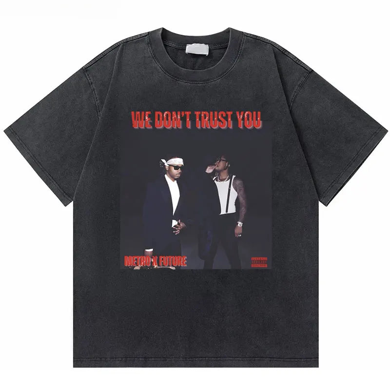تي شيرت رجالي فضفاض مطبوع عليه رسومات مغني الراب فيوتشر وساب واي بومين، لا نثق بك، من القطن الخالص، بتصميم هيب هوب عصري