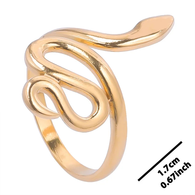 خواتم أنيقة مطلية بالذهب من الفولاذ المقاوم للصدأ، 6 قطع/مجموعة، بتصميمات زهور ونجوم وأوراق شجر وحب وثعبان، خواتم مجردة، مجوهرات نسائية بالجملة