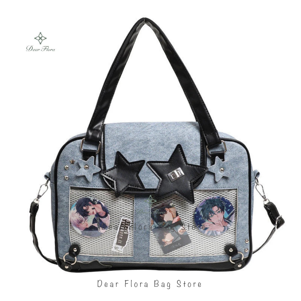 حقيبة Y2K Trendy Star Ita Bag من Lolita Girl ذات الجيب الشفاف وحقيبة كروس أنيقة للنساء حقيبة كتف أنيقة ومحفظة وحقيبة يد