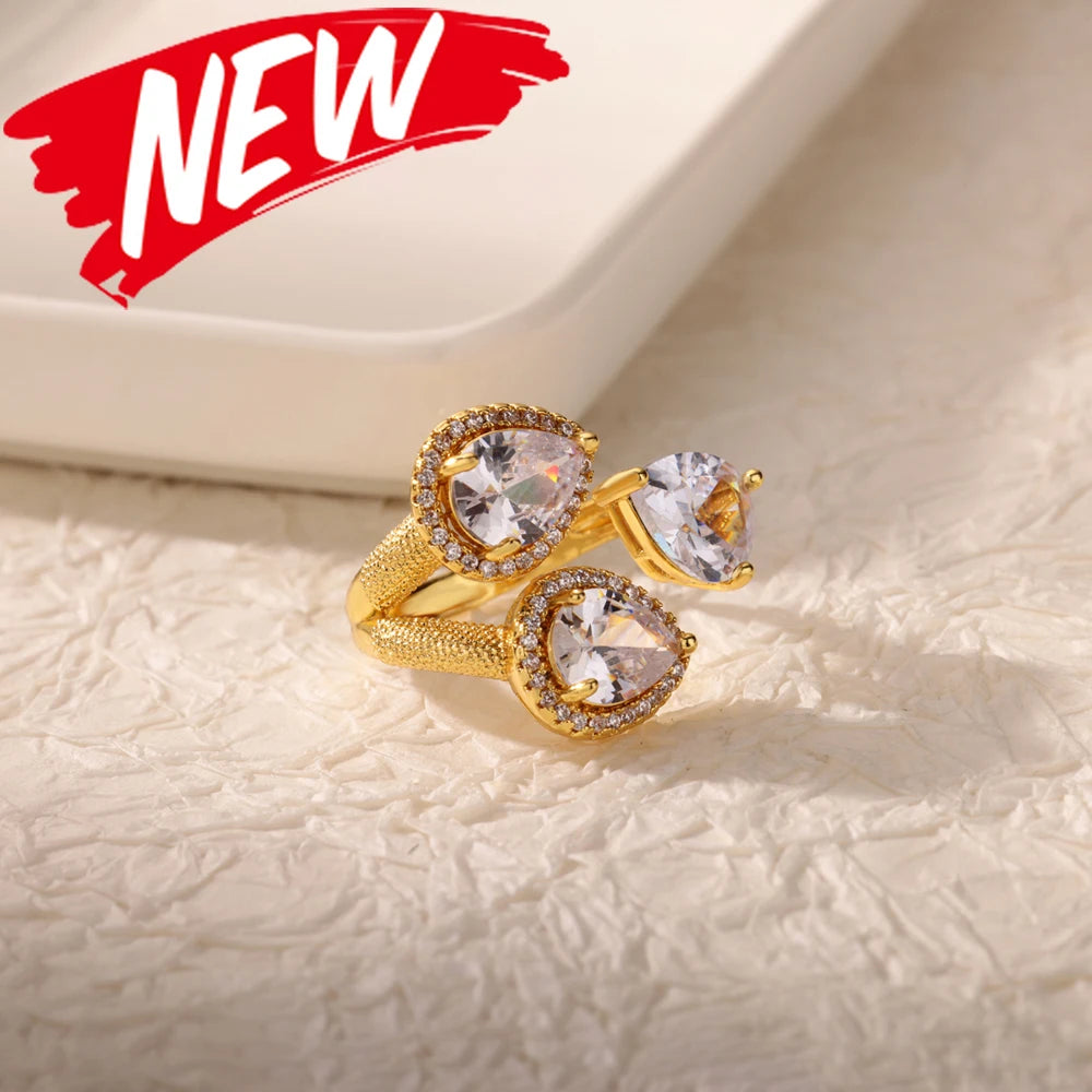 خاتم فاخر من الفولاذ المقاوم للصدأ مطلي بالذهب، مرصع بأحجار الزركون الكريستالية الملونة على شكل قلب، خاتم زفاف نسائي بوهيمي، هدية مثالية لعيد الميلاد