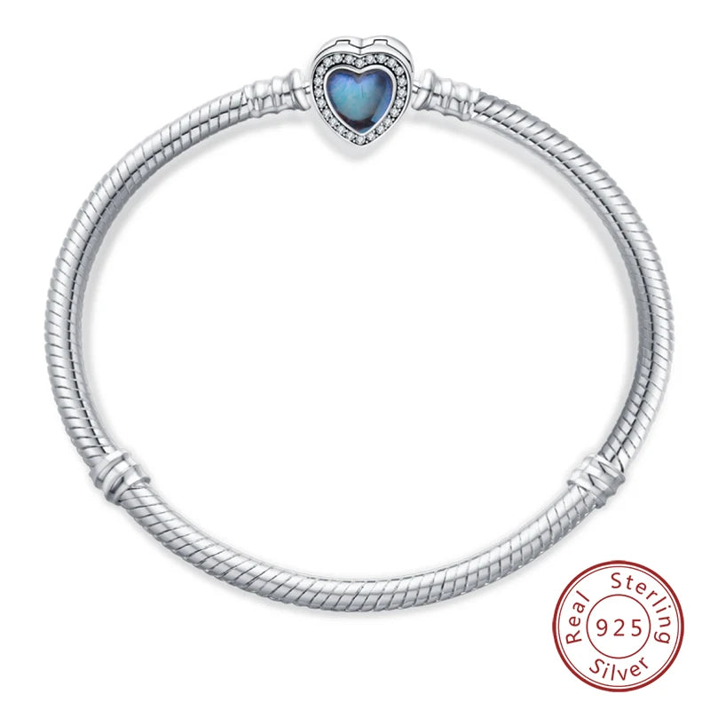 سوار فضة عيار 925 أصلي بطول 17-20 سم على شكل نجمة وقمر وشمس وأوراق برسيم خضراء وأساور من الزركون تناسب صنعها بنفسك وهدايا أعياد الميلاد