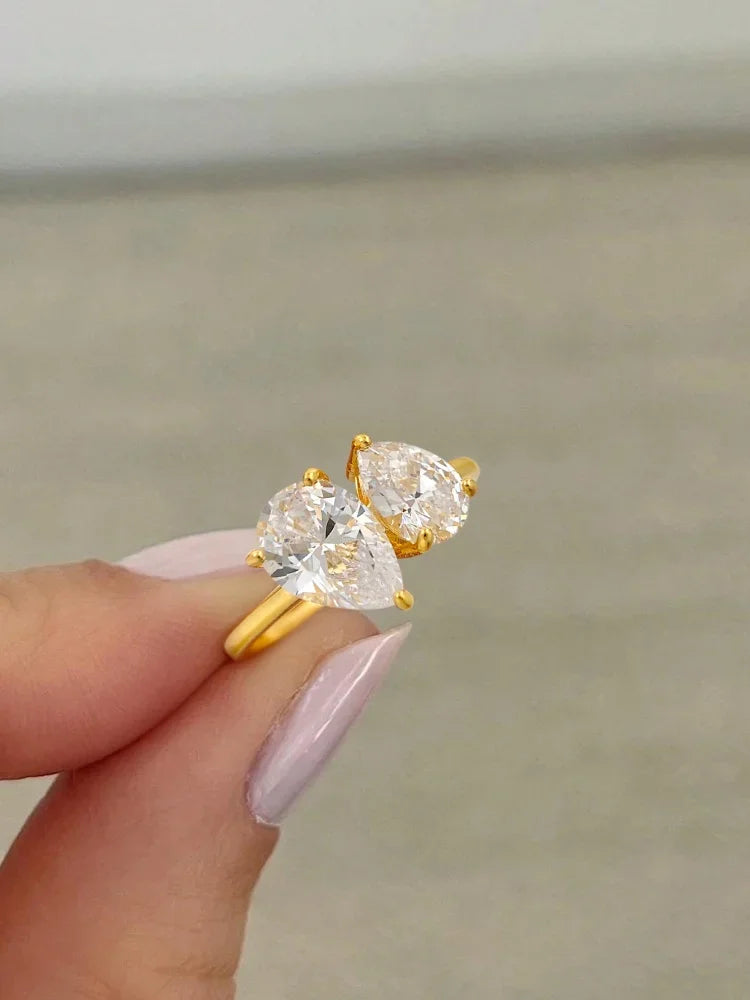 خواتم فضية عيار 925 بتصميم قطرات الماء المتلألئة المتشابكة مع أحجار الكمثرى الشفافة البراقة، هدية مثالية للنساء، مجوهرات فاخرة لحفلات الزفاف