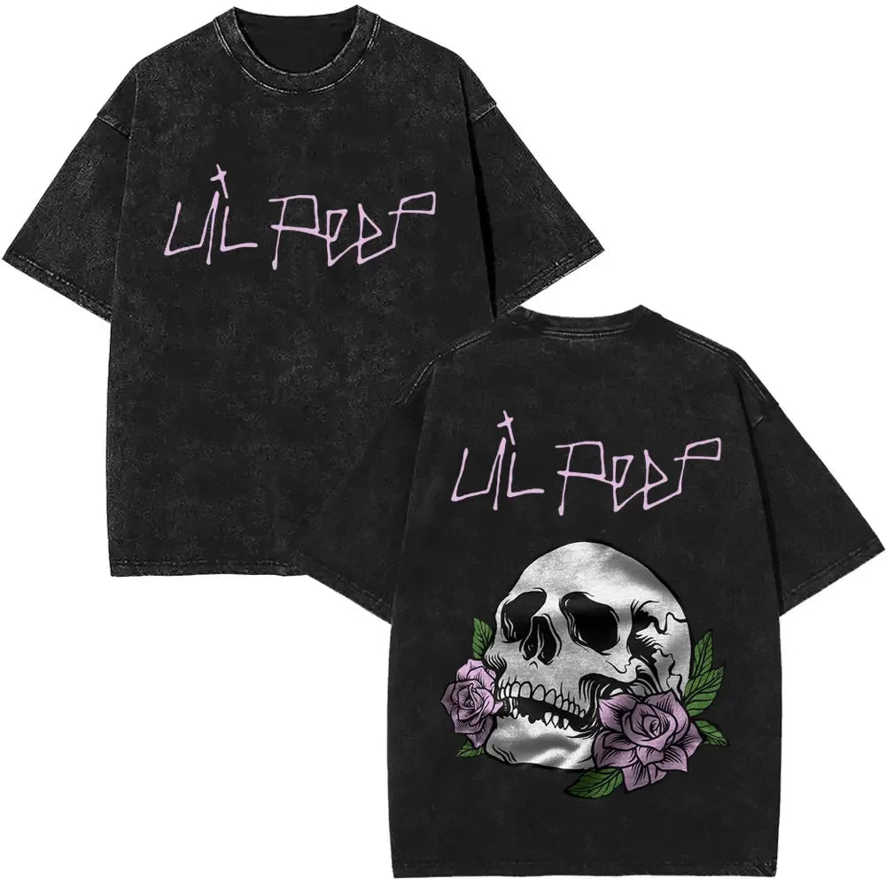 2025 مغني الراب ليل بيب ألبوم موسيقى Bear Crybaby Vintage Washed T Shirts للرجال والنساء هيب هوب فضفاضة بأكمام قصيرة تي شيرتات الشارع