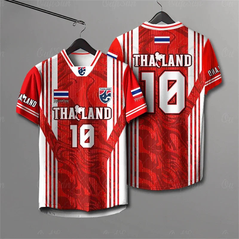 Male and Female Elephants Thailand 3D Printed Rugby Collar Short Sleeve T-shirt Summer Street Large Breathable Sports