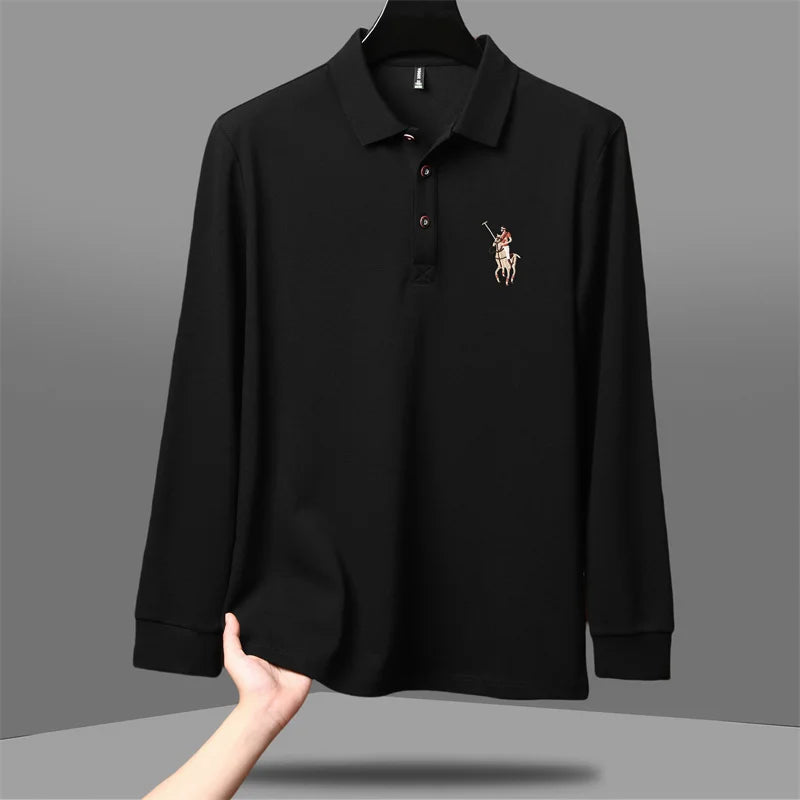 قميص بولو أمريكي للرجال خريف وشتاء عصري من العلامة التجارية العصرية غير الرسمية مطرز بأكمام طويلة للرجال