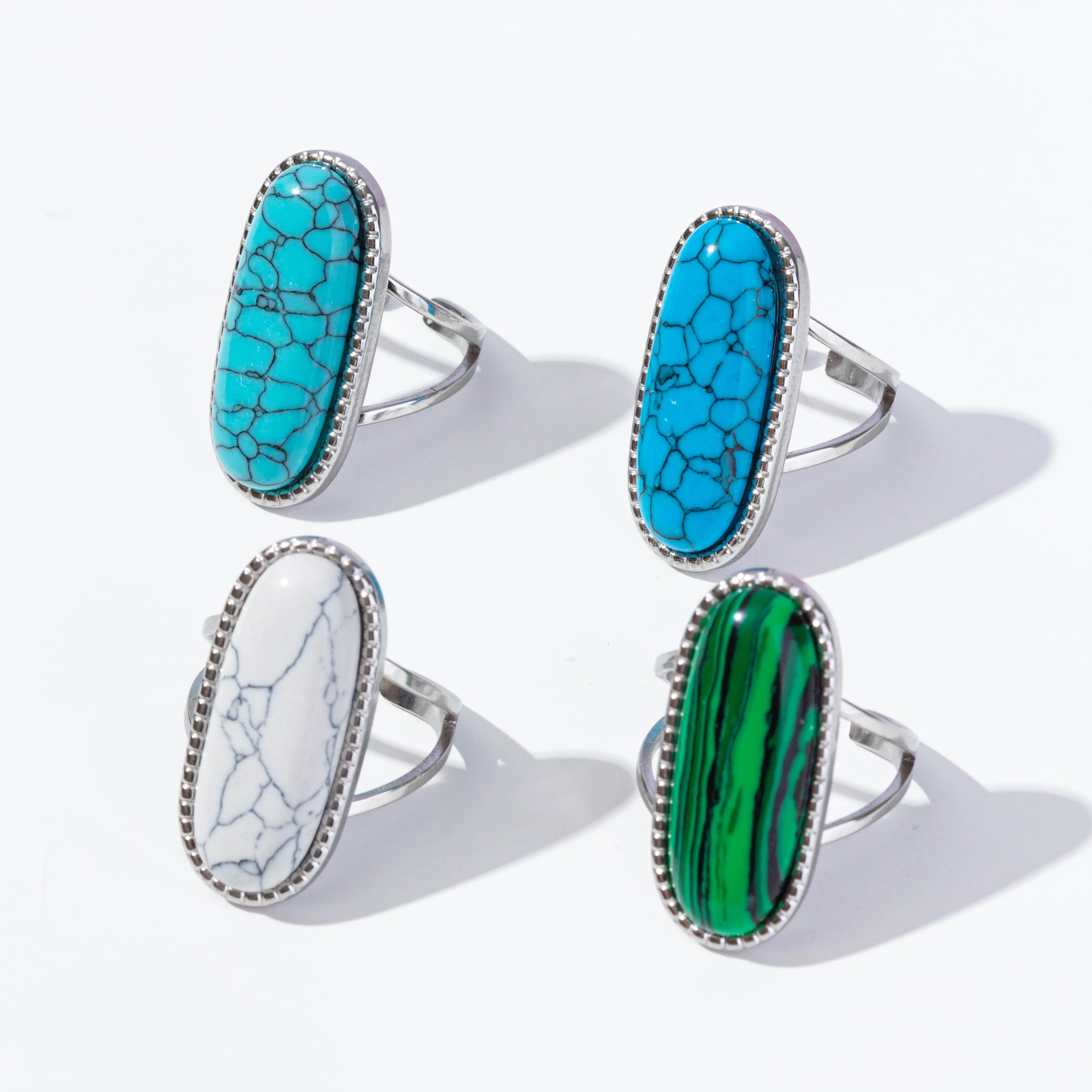 1/5 قطع من الخواتم المفتوحة غير المنتظمة والسميكة المصنوعة من الفولاذ المقاوم للصدأ والمزينة بأحجار صناعية متنوعة، بتصميم هندسي عتيق مميز، مجوهرات نسائية